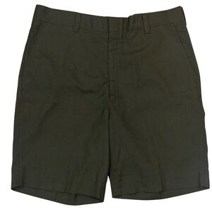 Farah Mens Hawk Twill Shorts Dark Olive Green Flat Front Made in USA Size 32